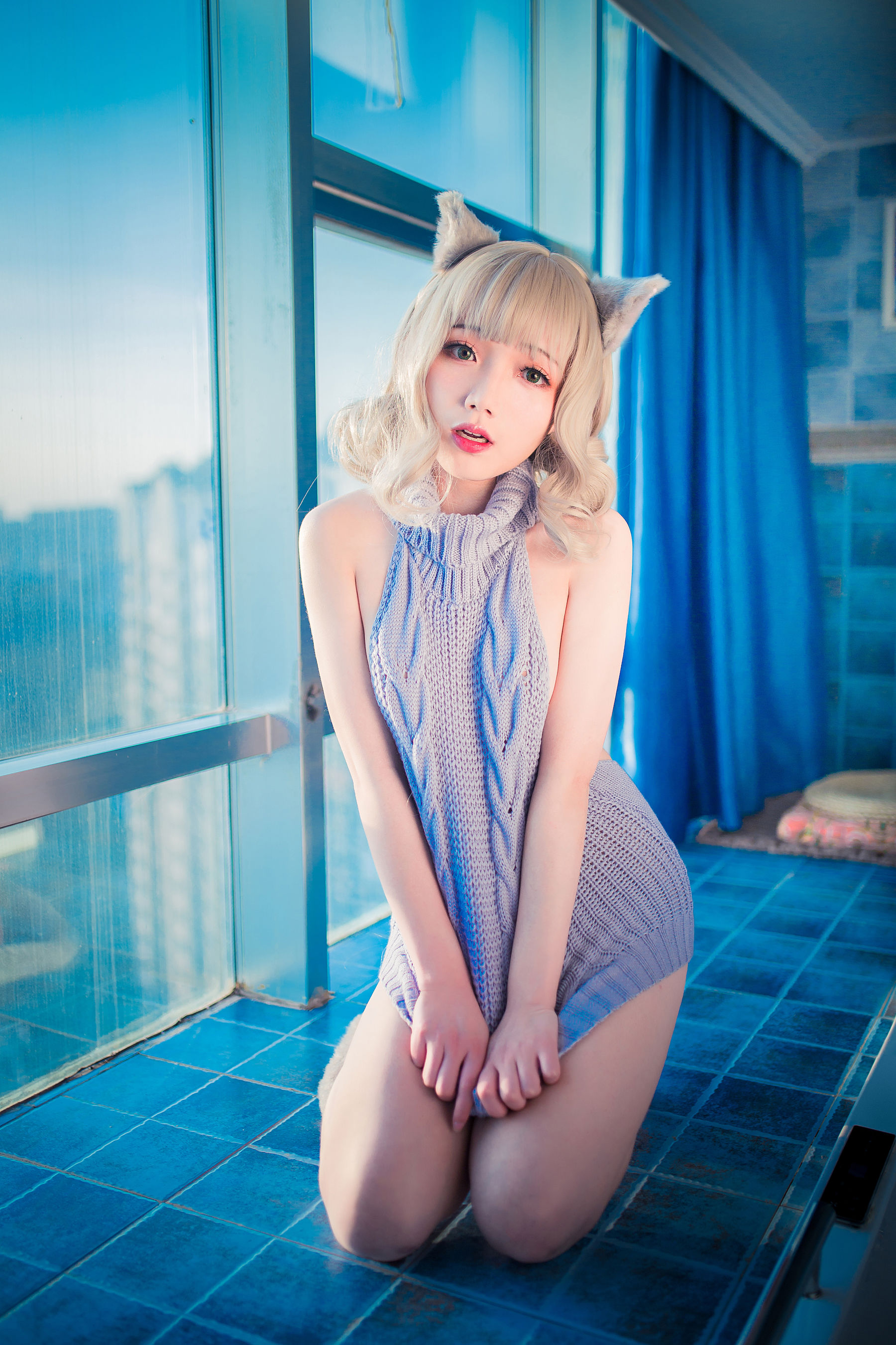 萝莉福利真央Mao - 露背毛衣-图0