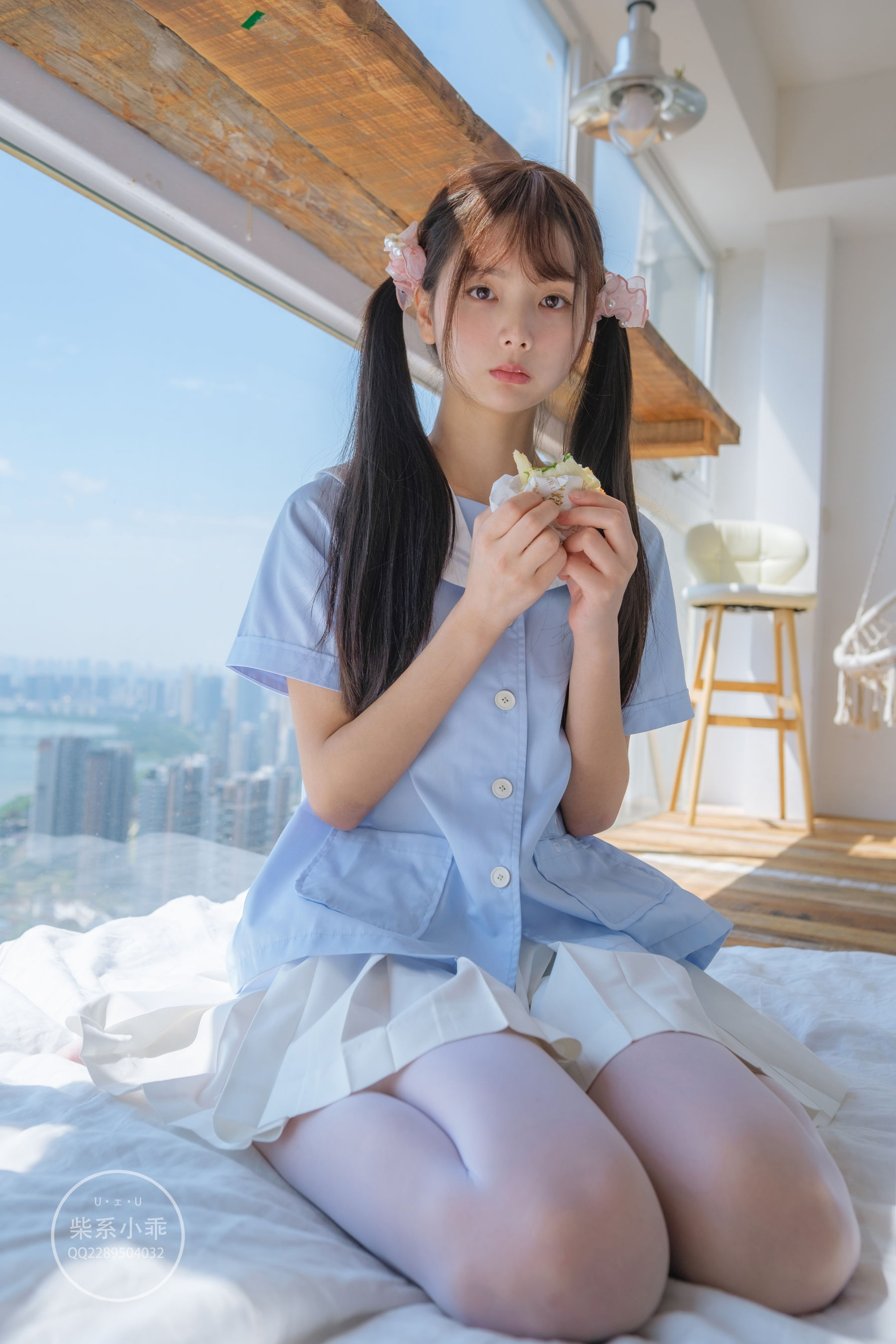柴系小乖(稚乖画册) - 晴空 白丝双马尾-图0