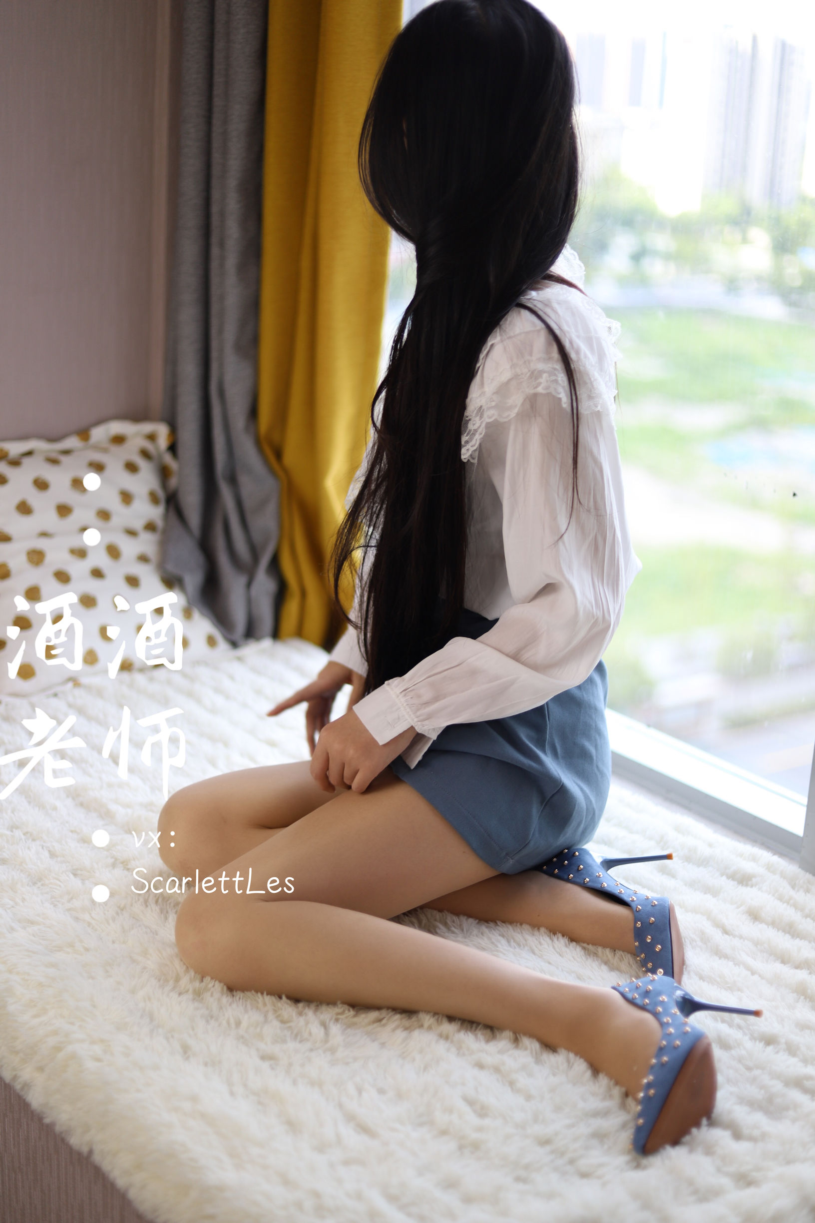 酒酒老师 - 蓝色短裙白丝少女风-图10