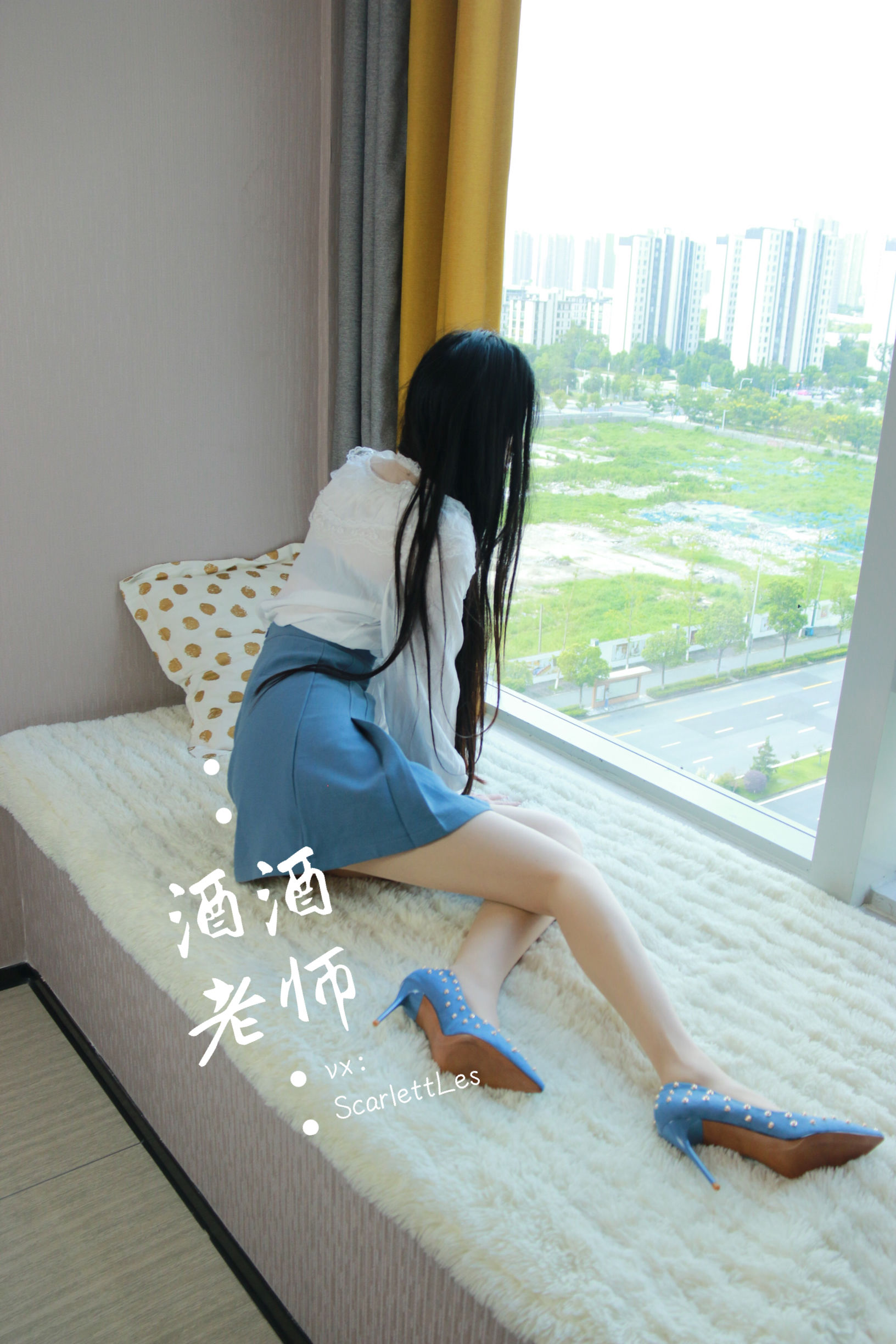 酒酒老师 - 蓝色短裙白丝少女风-图14