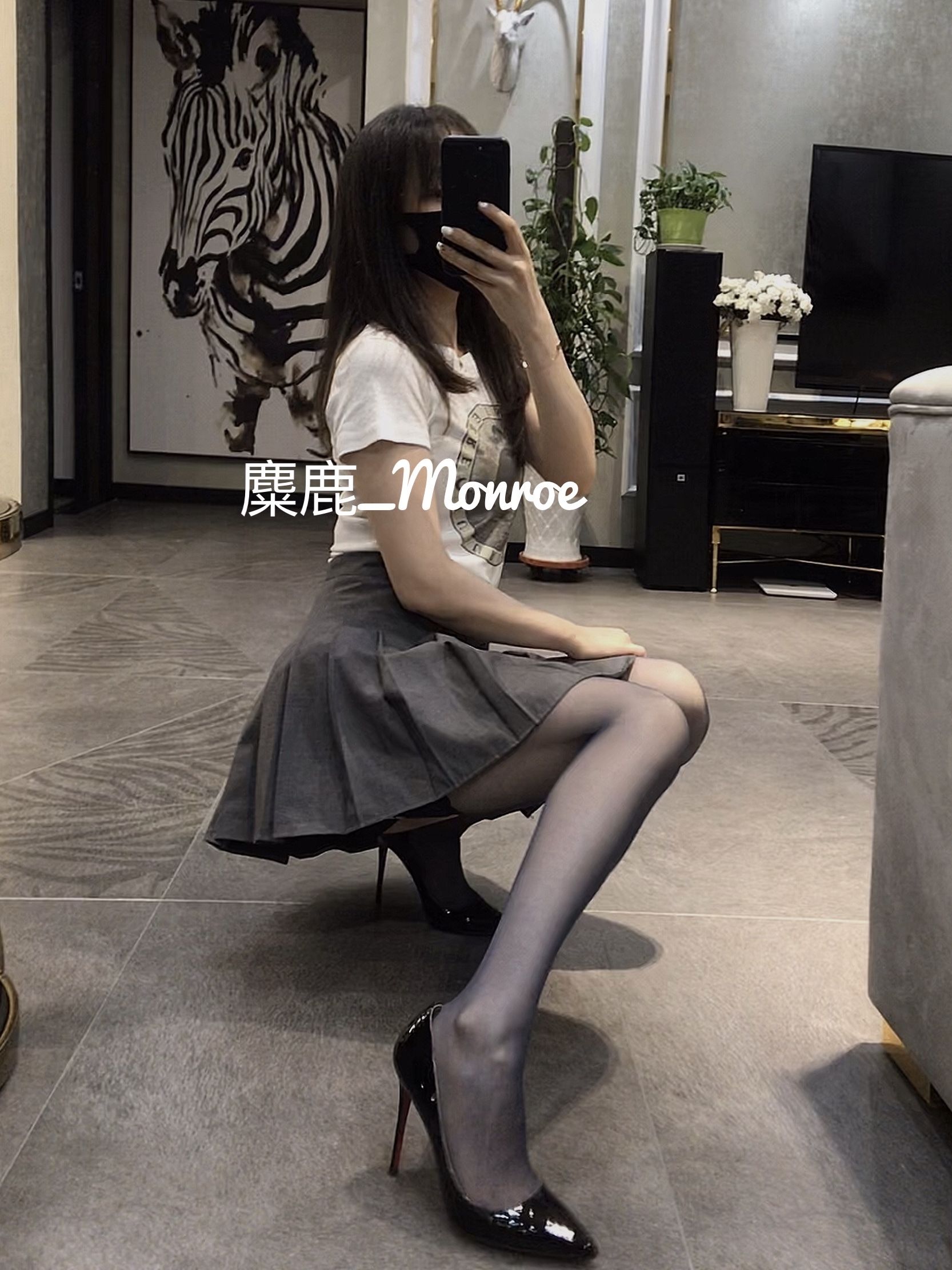丝足博主麋鹿_Monroe 2020.06.09 黑蕾丝半筒袜-图13