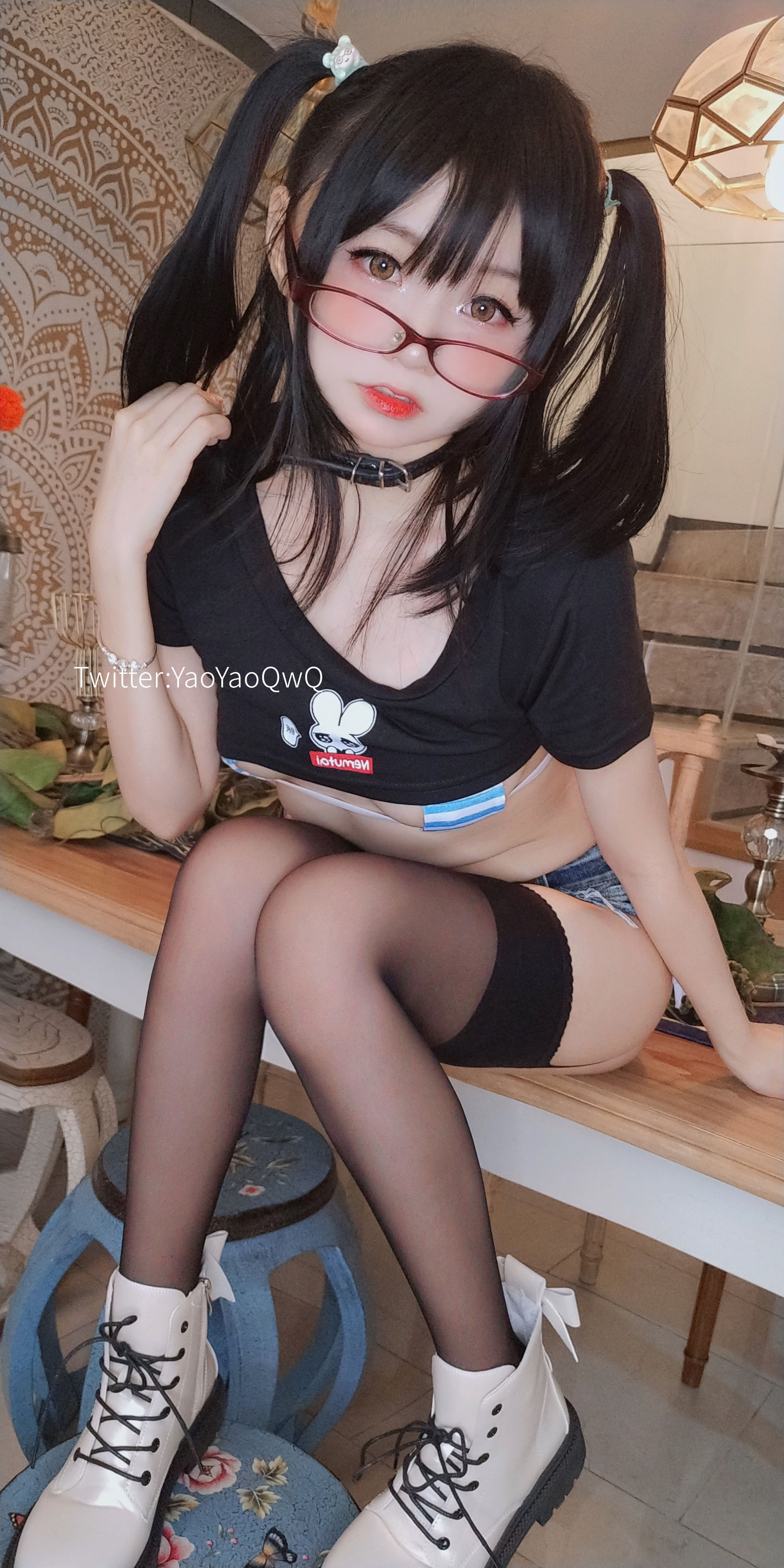 萌妹子Coser摇摇乐yoyo fantia 11月会员合集 黑丝牛仔系列-图19