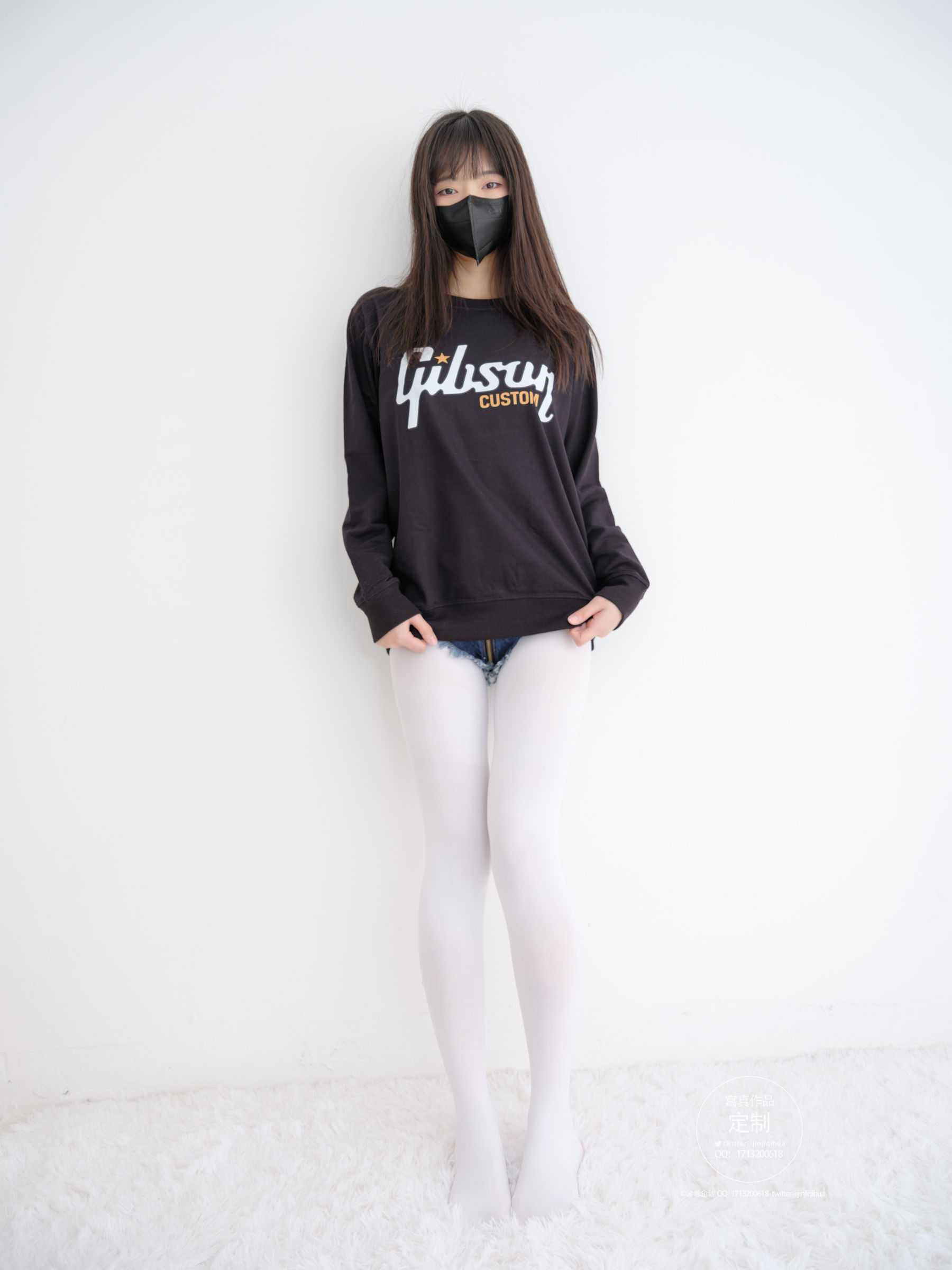 EX-001 见希w 白丝牛仔短裤-图0