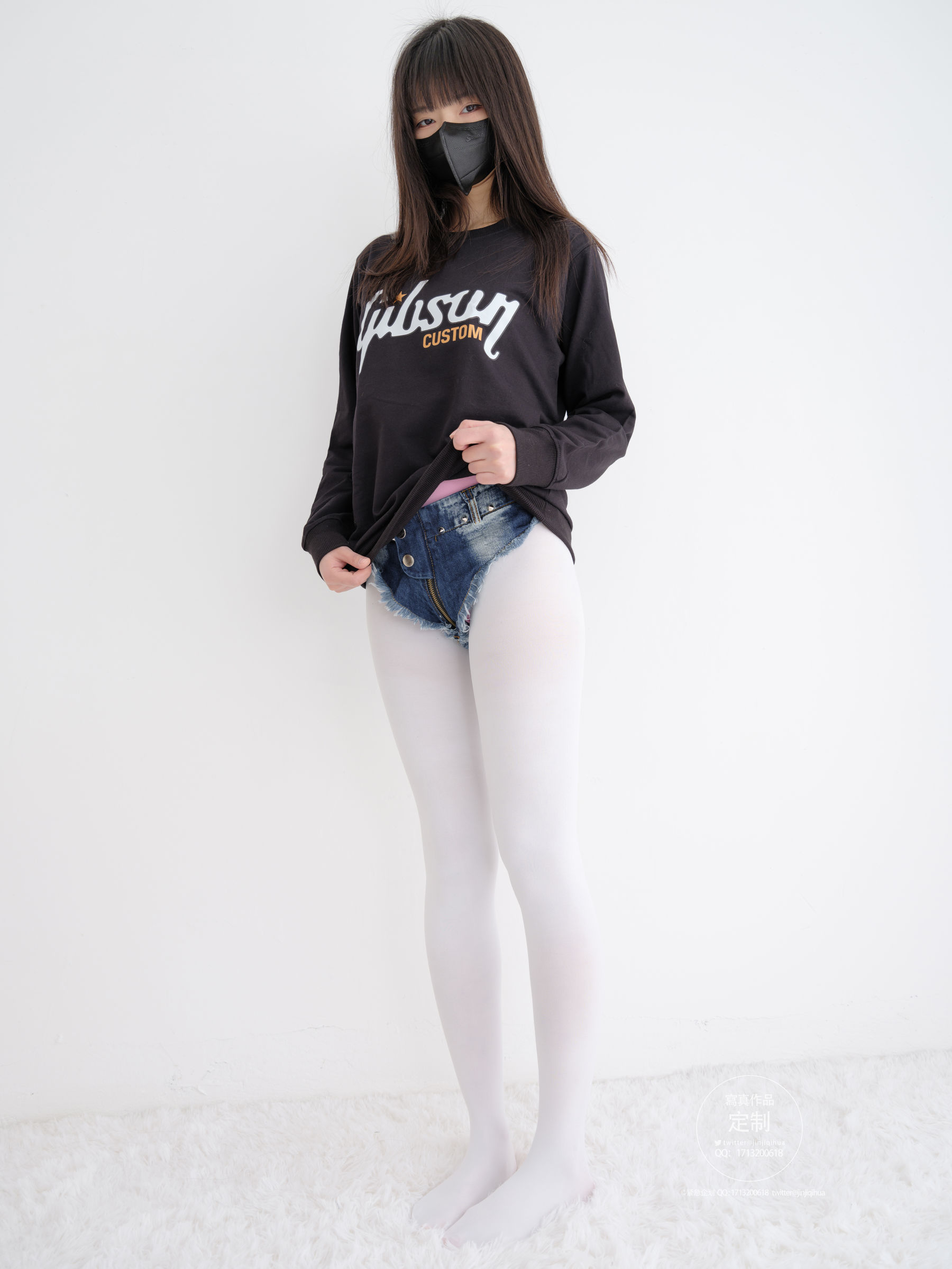 EX-001 见希w 白丝牛仔短裤-图4