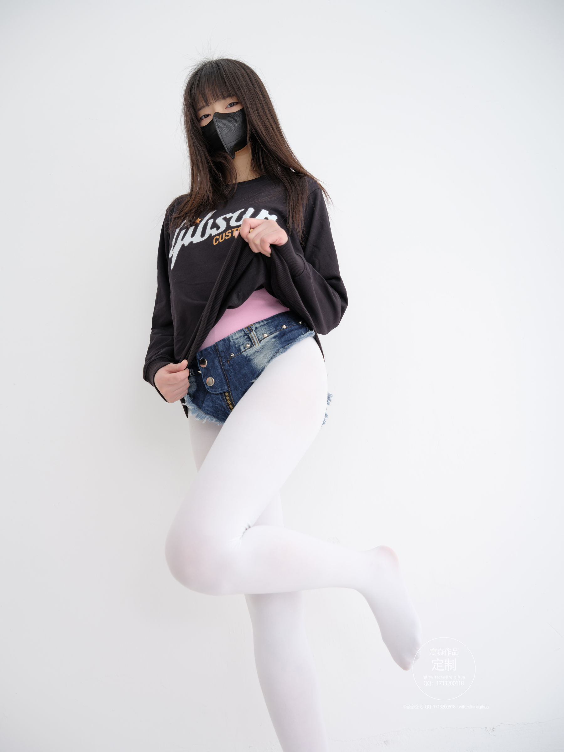 EX-001 见希w 白丝牛仔短裤-图5