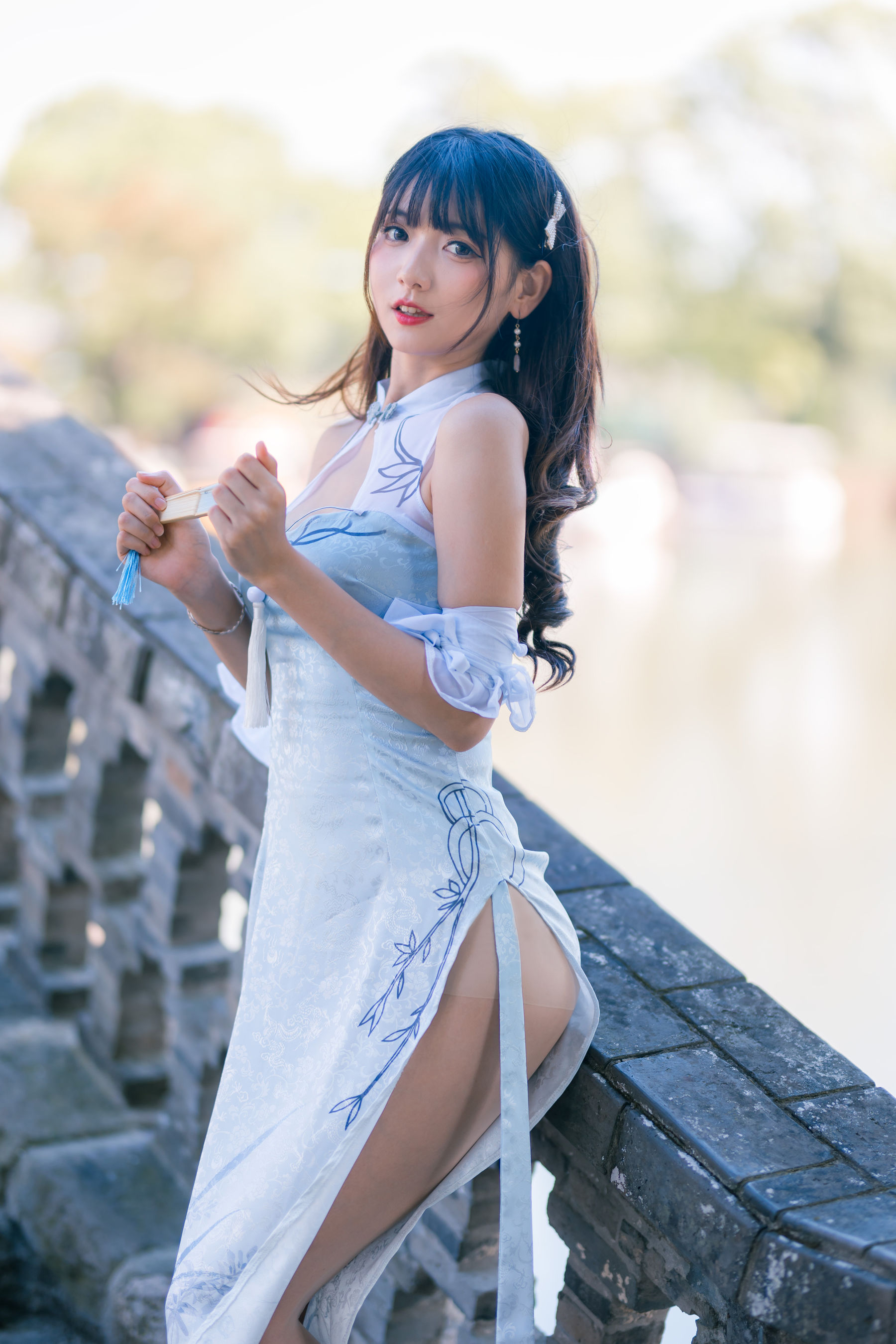 可爱妹子陆卿卿kyokyo - 蓝色旗袍-图9