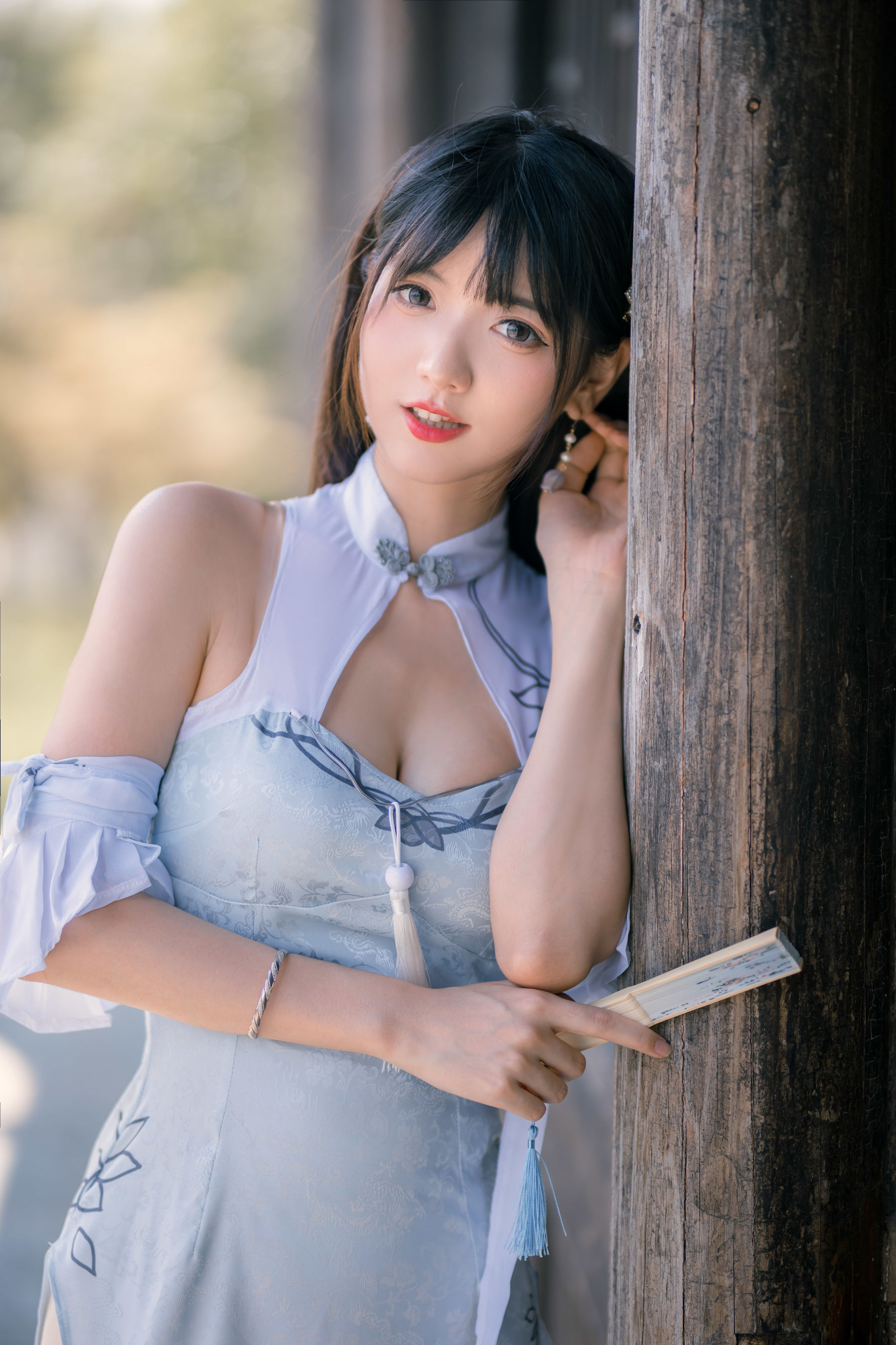 可爱妹子陆卿卿kyokyo - 蓝色旗袍-图14