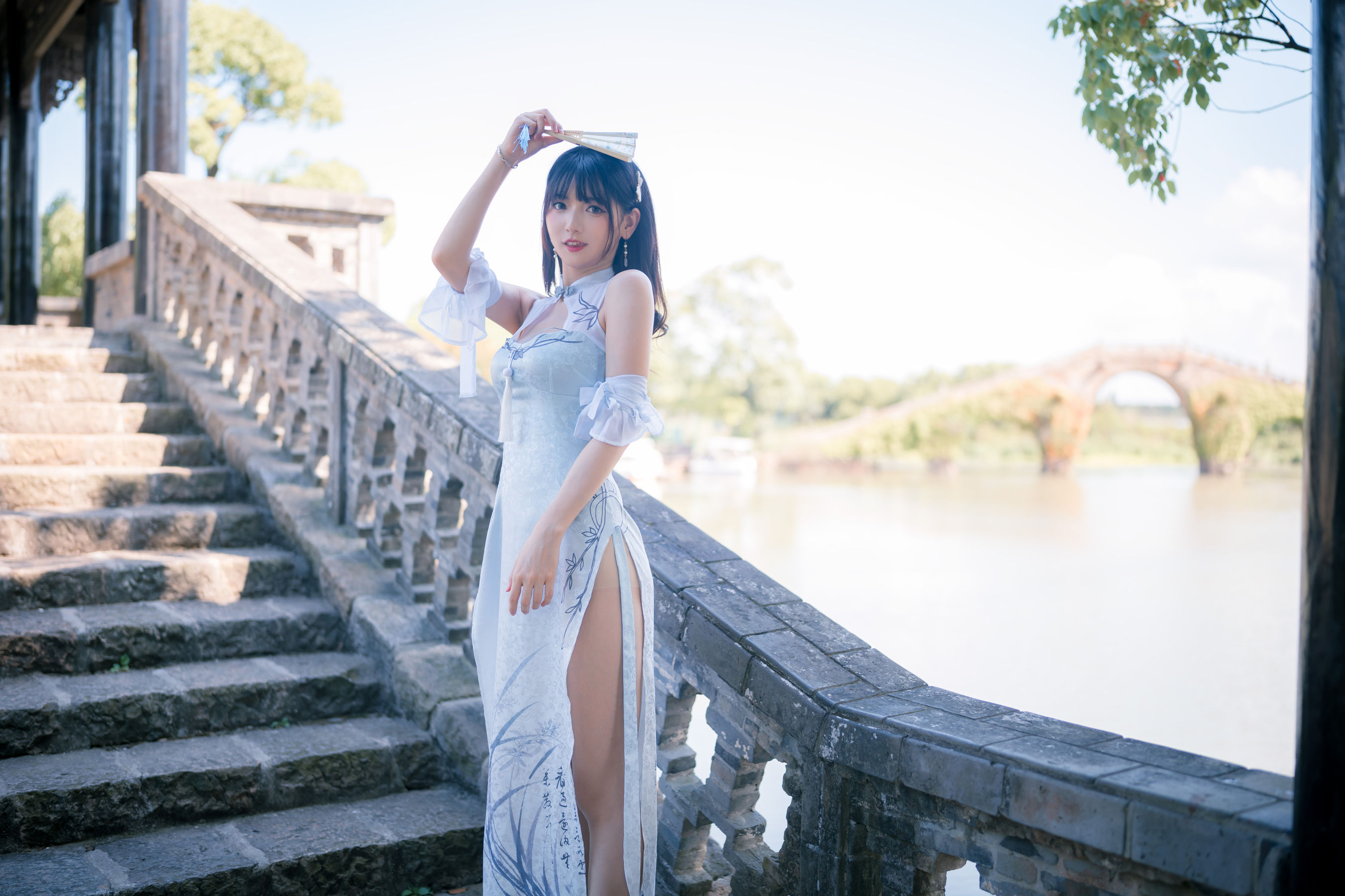 可爱妹子陆卿卿kyokyo - 蓝色旗袍-图19