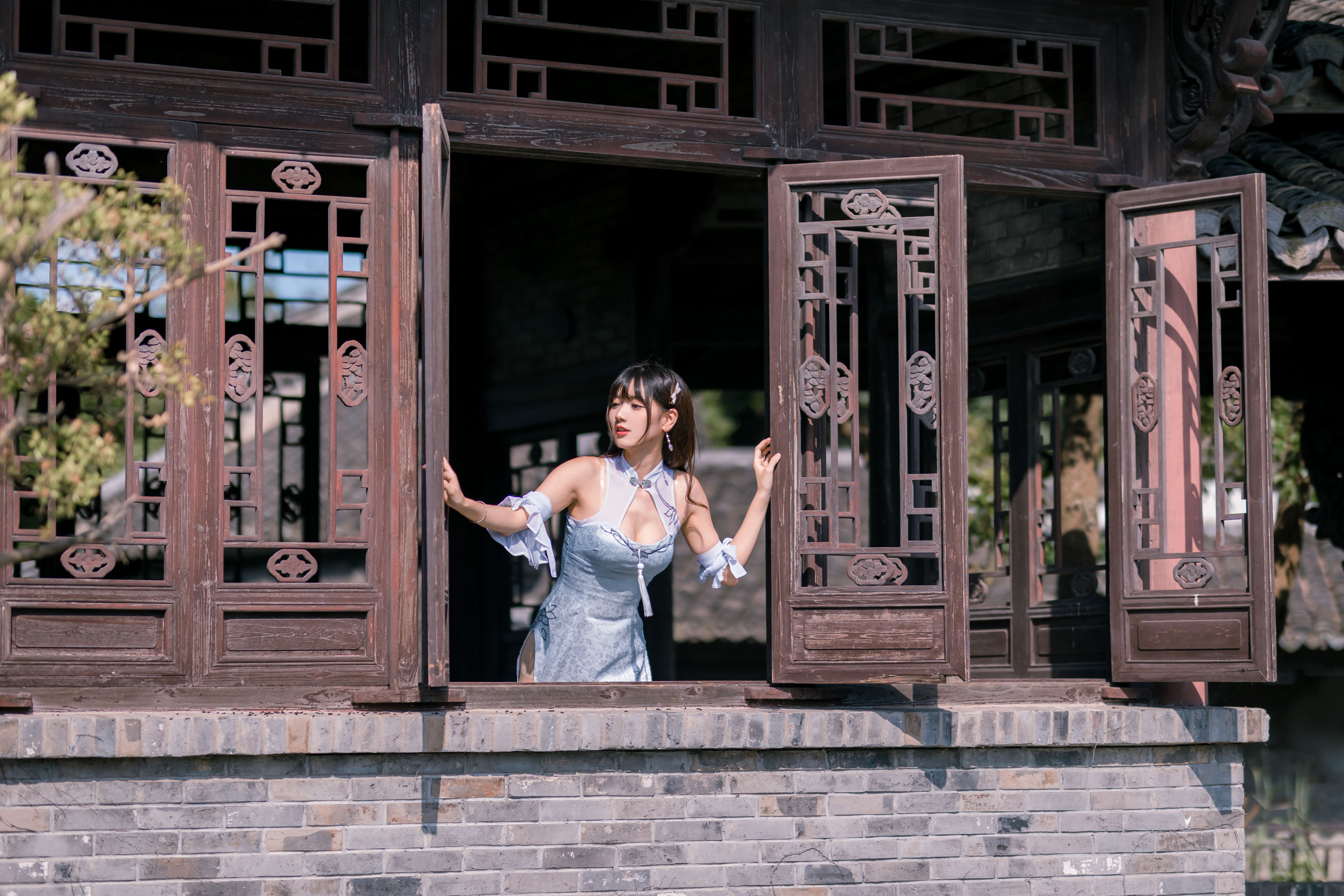 可爱妹子陆卿卿kyokyo - 蓝色旗袍-图23