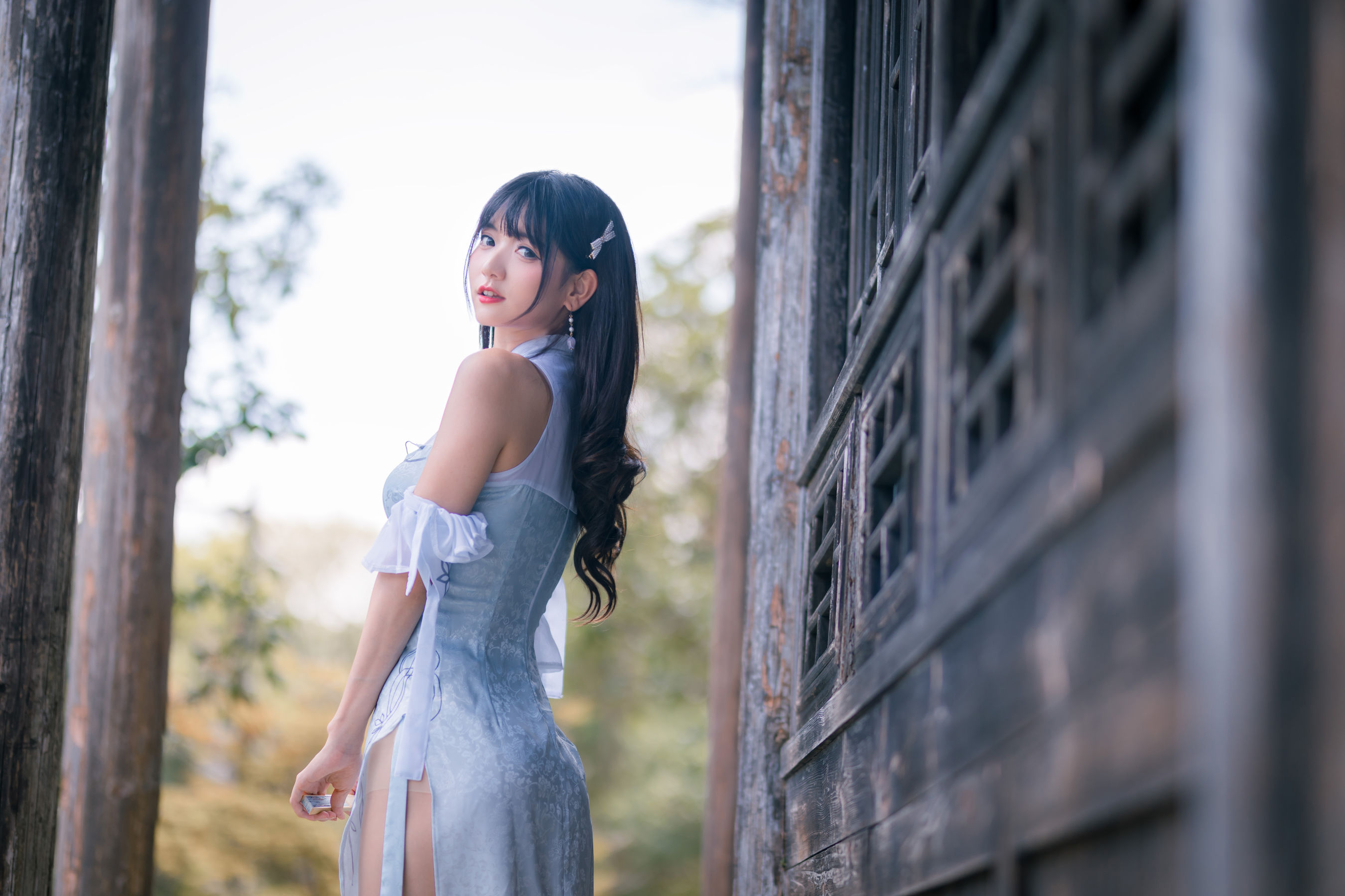 可爱妹子陆卿卿kyokyo - 蓝色旗袍-图4