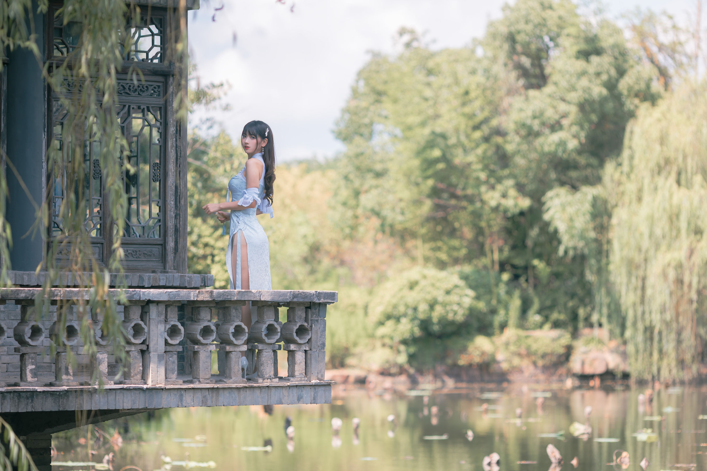 可爱妹子陆卿卿kyokyo - 蓝色旗袍-图7