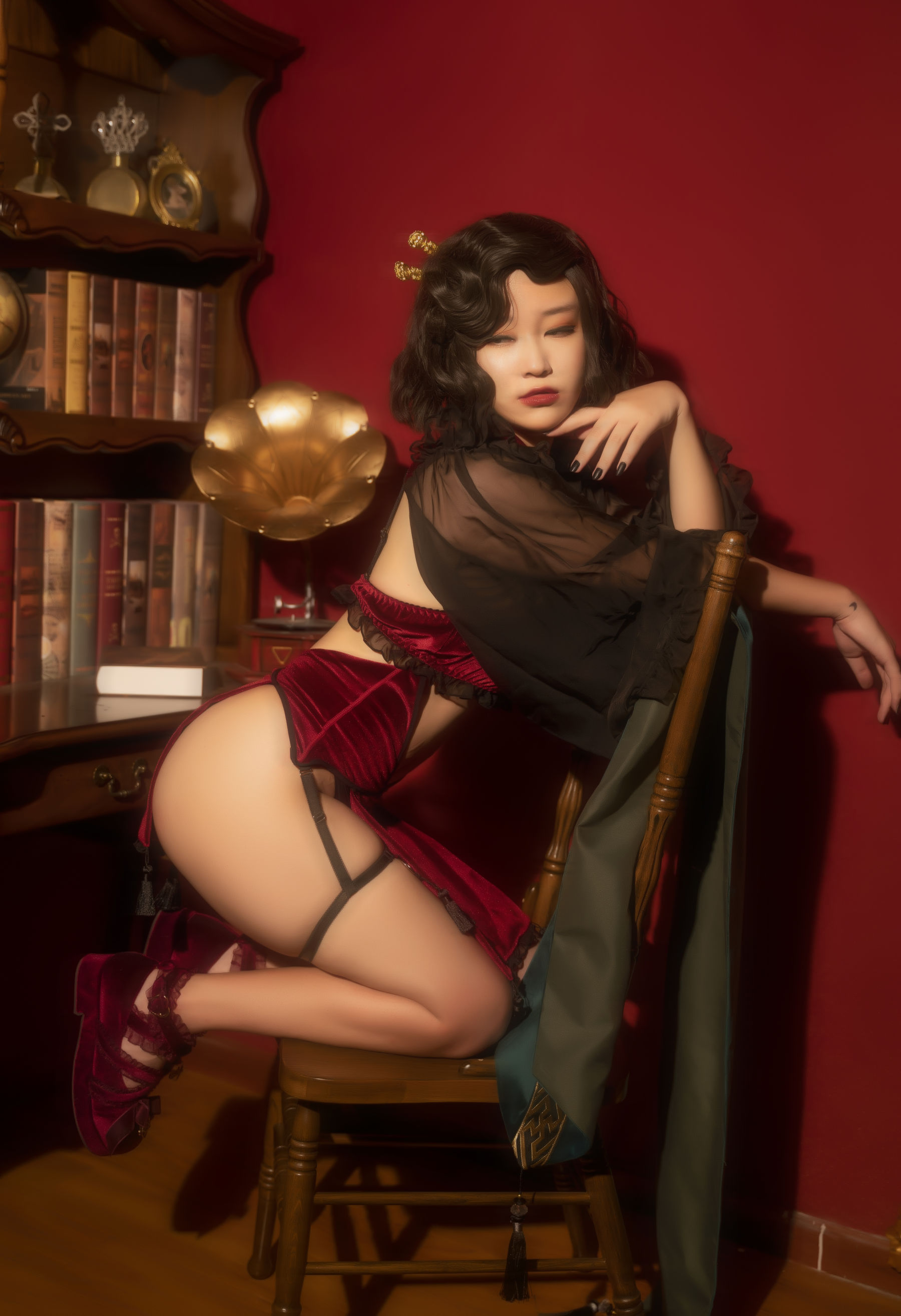 奇行家狗崽(棕桠阿狗崽) - 红丝绒旗袍-图12