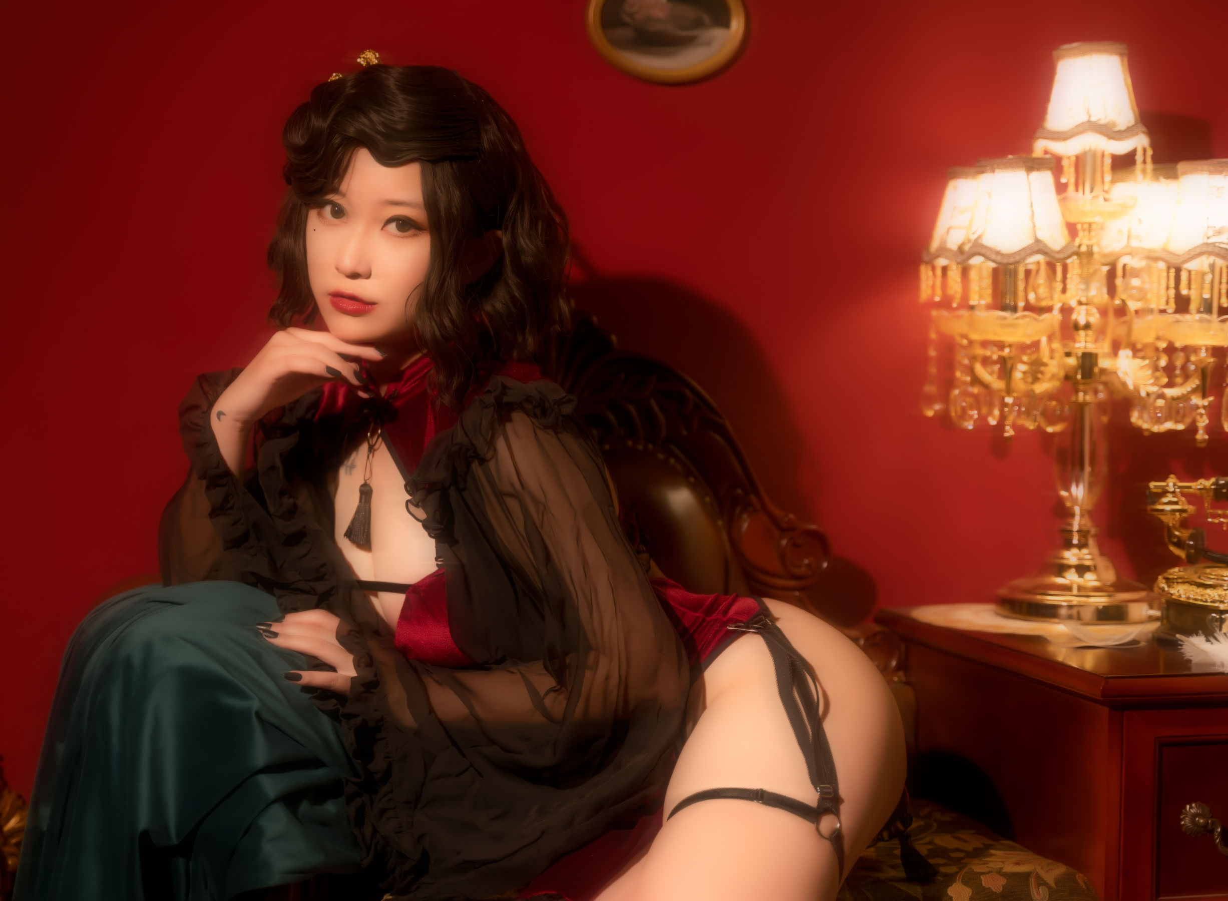 奇行家狗崽(棕桠阿狗崽) - 红丝绒旗袍-图5