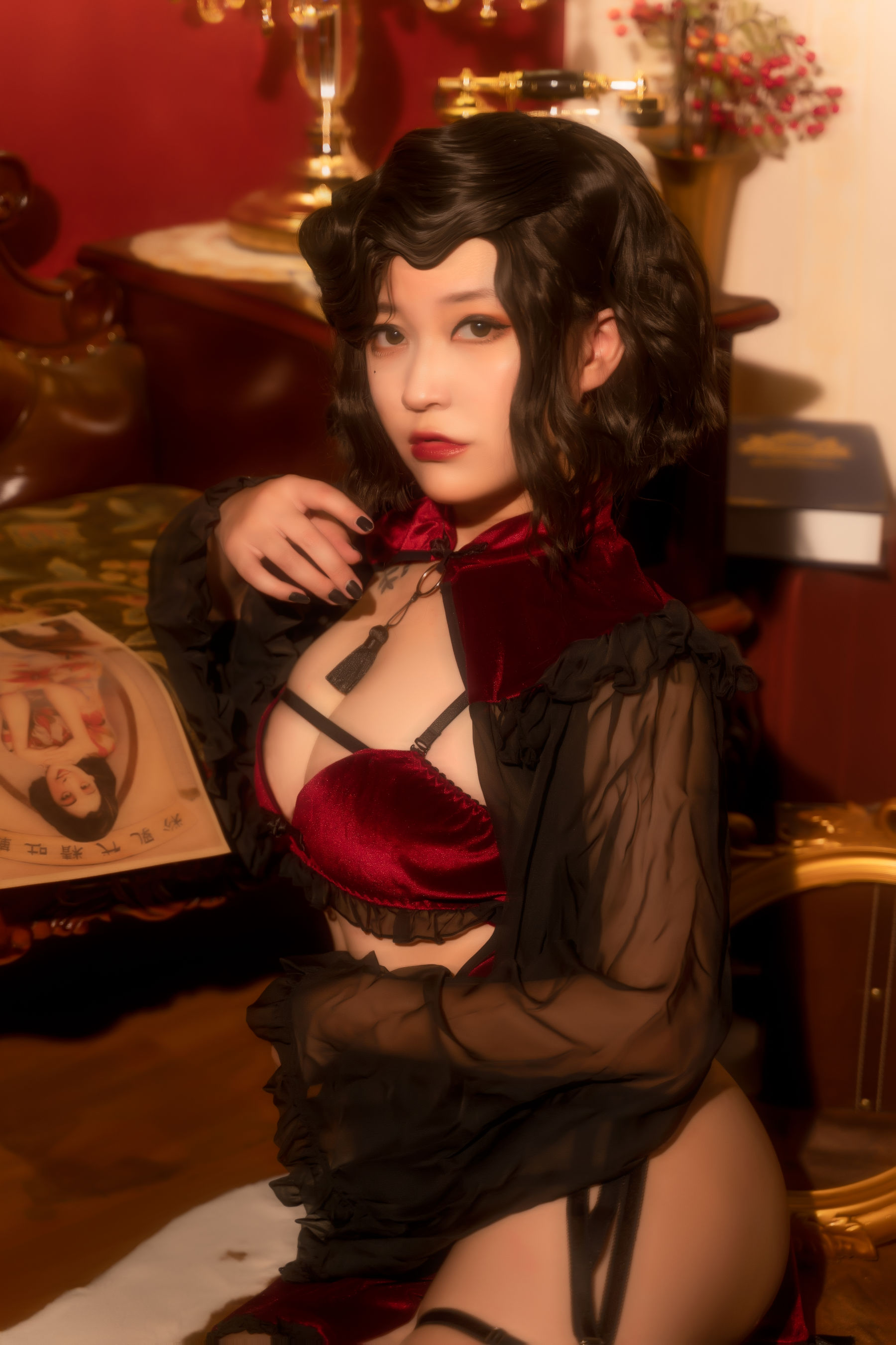 奇行家狗崽(棕桠阿狗崽) - 红丝绒旗袍-图7