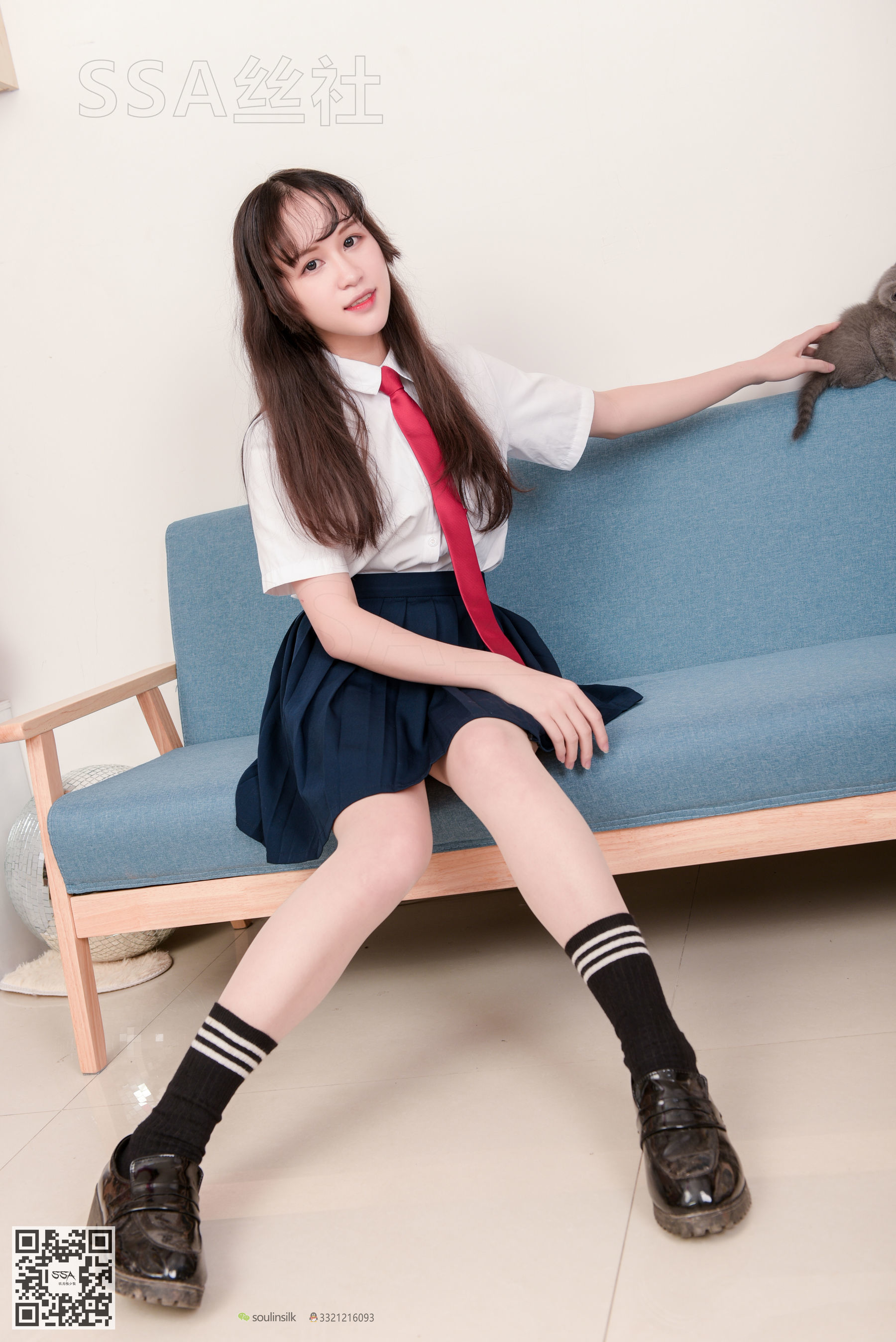 超清写真 No.141 丹丹 JK制服黑色半膝袜肉丝-图3