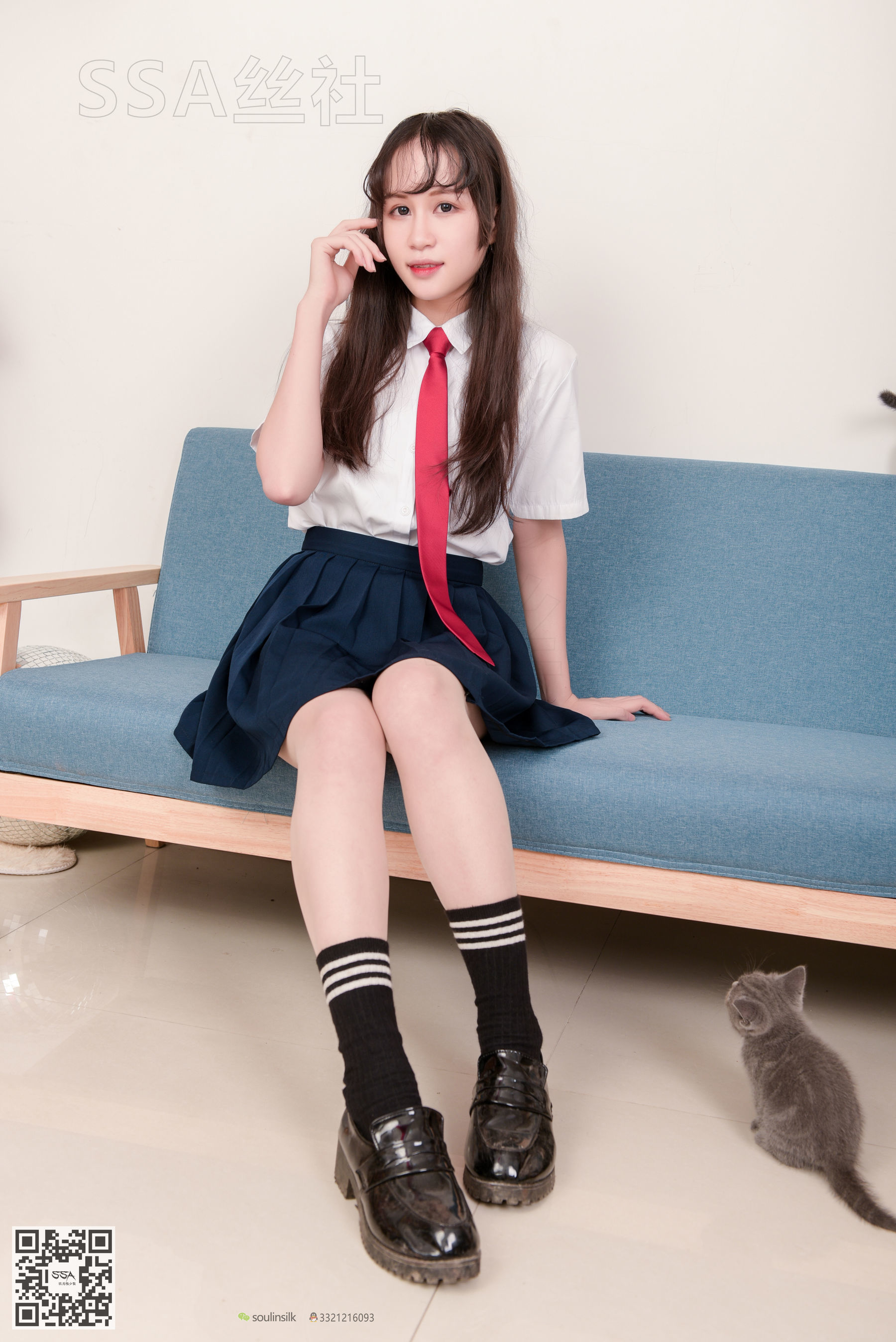 超清写真 No.141 丹丹 JK制服黑色半膝袜肉丝-图5